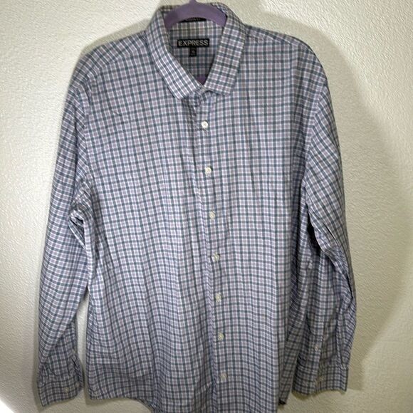 Express- means long sleeve purple and blue plaid button-up Modern fit- Size XXL - Picture 2 of 7